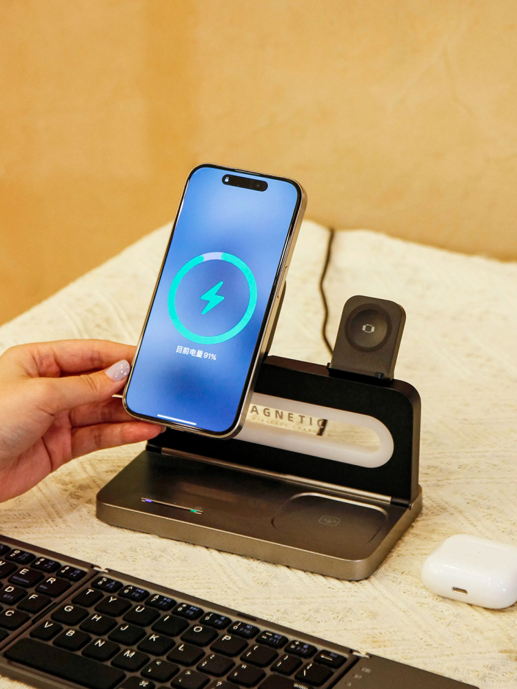 Foldable 3-in-1 Magnetic Wireless Charging Gift Set with Foldable Keyboard | Phone, Watch & Earbuds Charger | Custom Logo