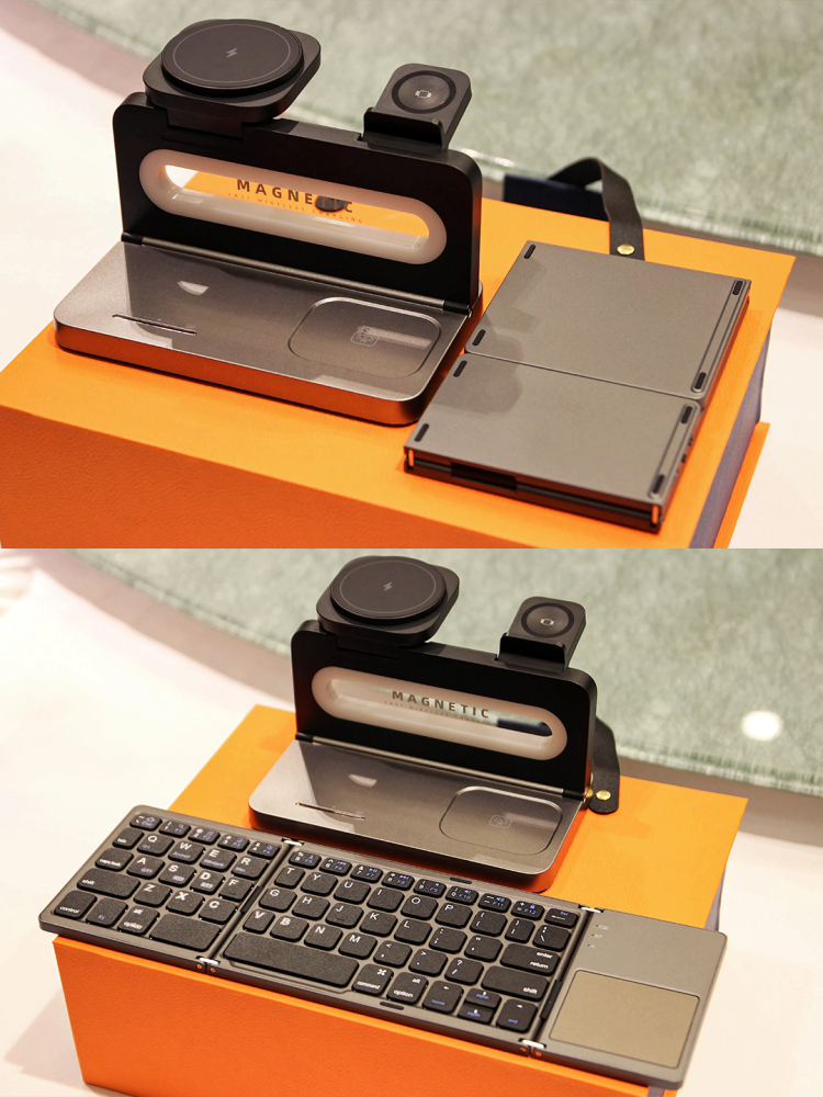 Foldable 3-in-1 Magnetic Wireless Charging Gift Set with Foldable Keyboard | Phone, Watch & Earbuds Charger | Custom Logo