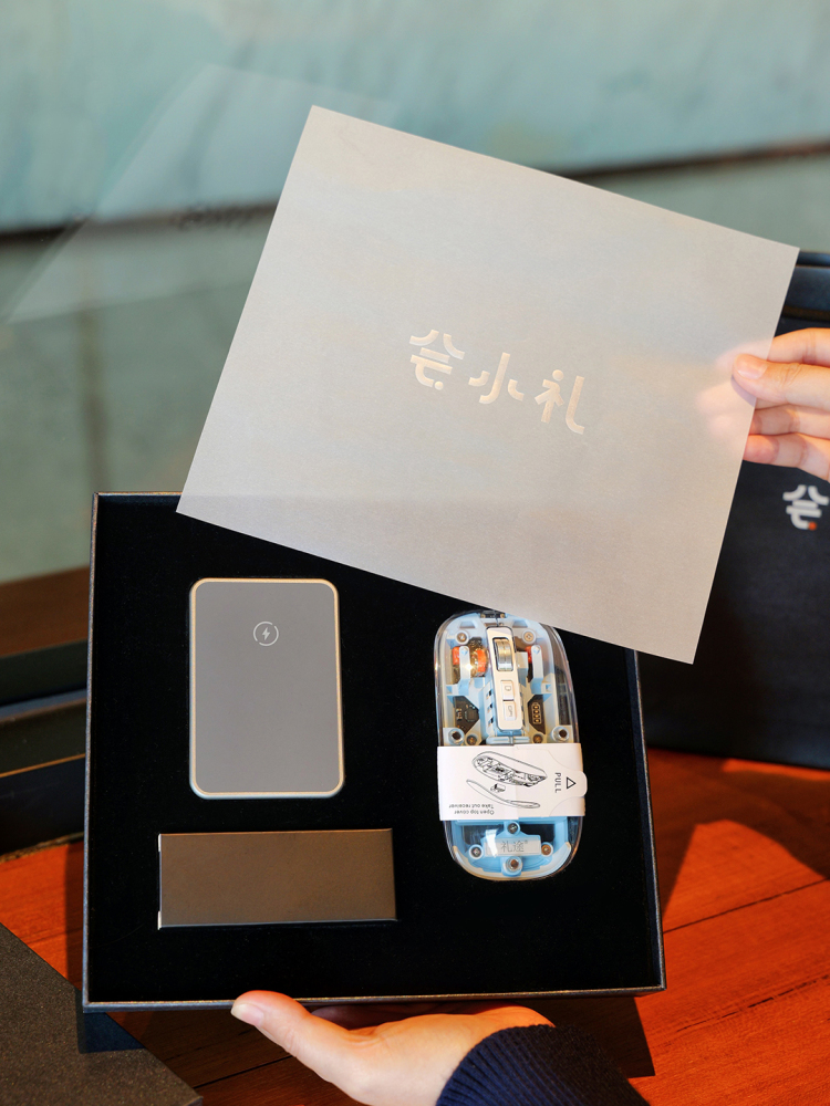 Foldable 3-in-1 Wireless Charging Set with Transparent Mouse  Phone, Watch & Earbuds Charger  Custom Logo Tech Gift