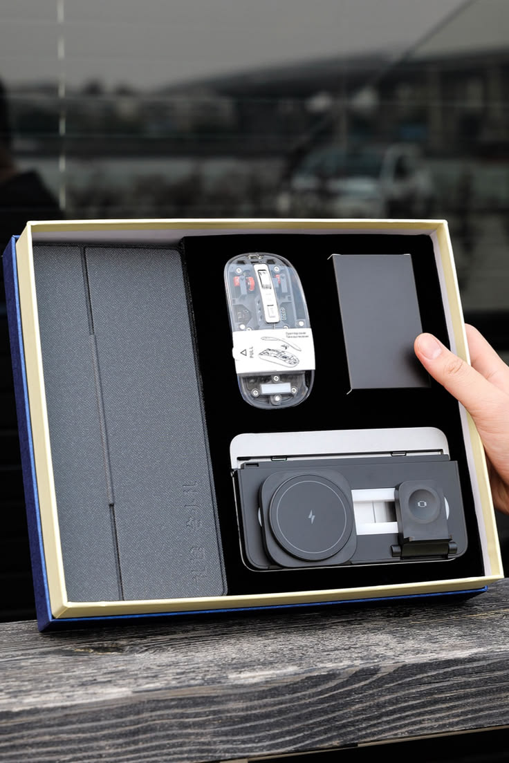 透明 折叠 3合1设计 无线充电器＋键盘＋鼠标组合礼盒产品图 4