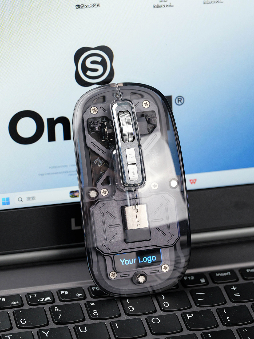 Transparent Wireless Mouse with Light-Up Logo - product view 4