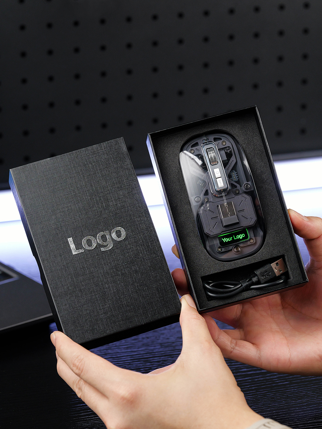 Transparent Wireless Mouse with Light-Up Logo
