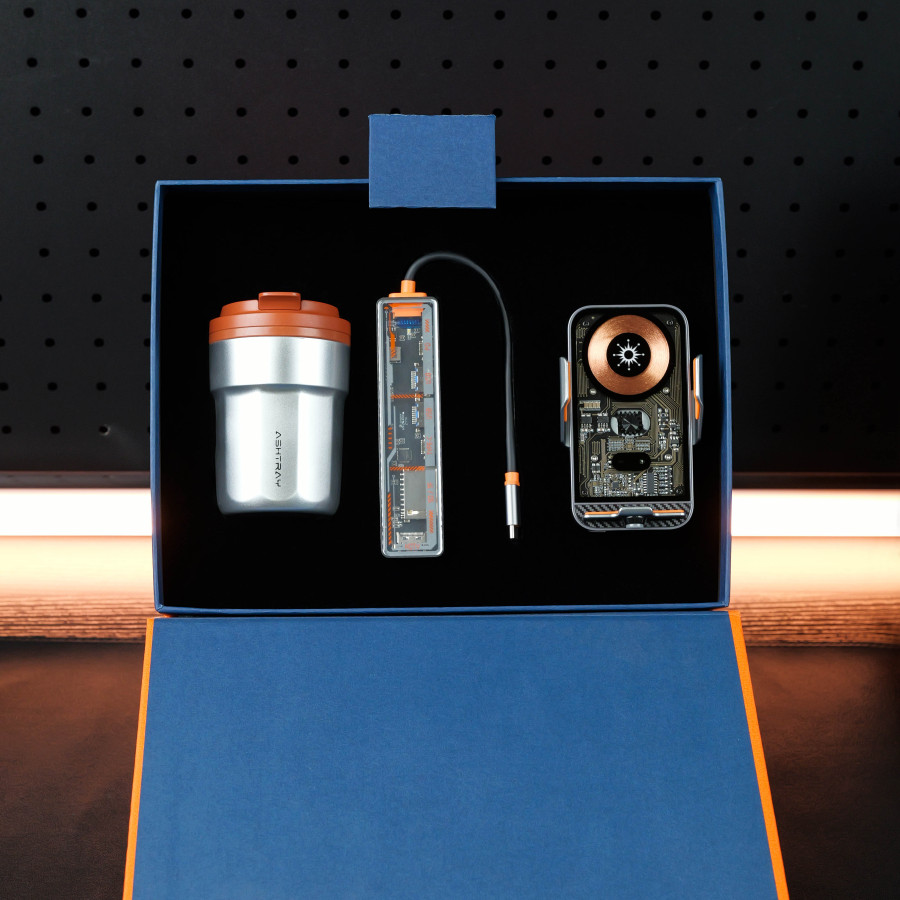 Technology accessories in a presentation gift box