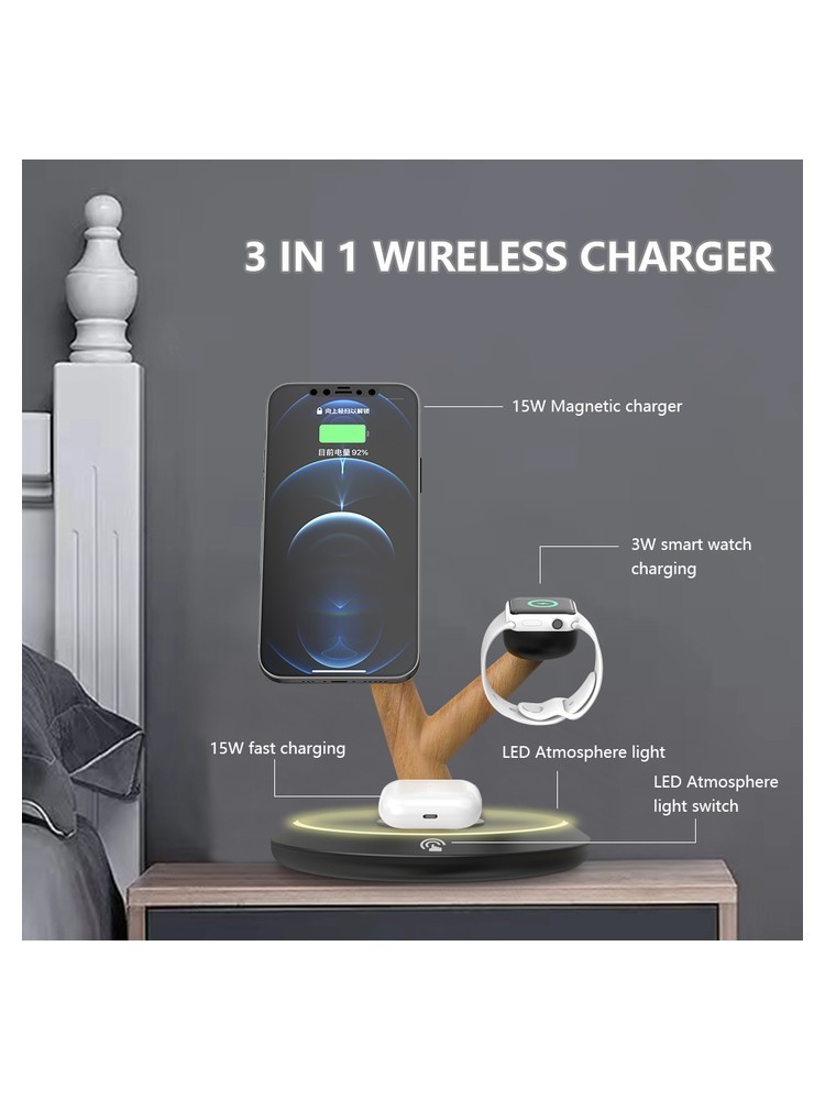 TH02 3-in-1 15W Magnetic Wireless Charging Station with LED Atmosphere Light - product view 3