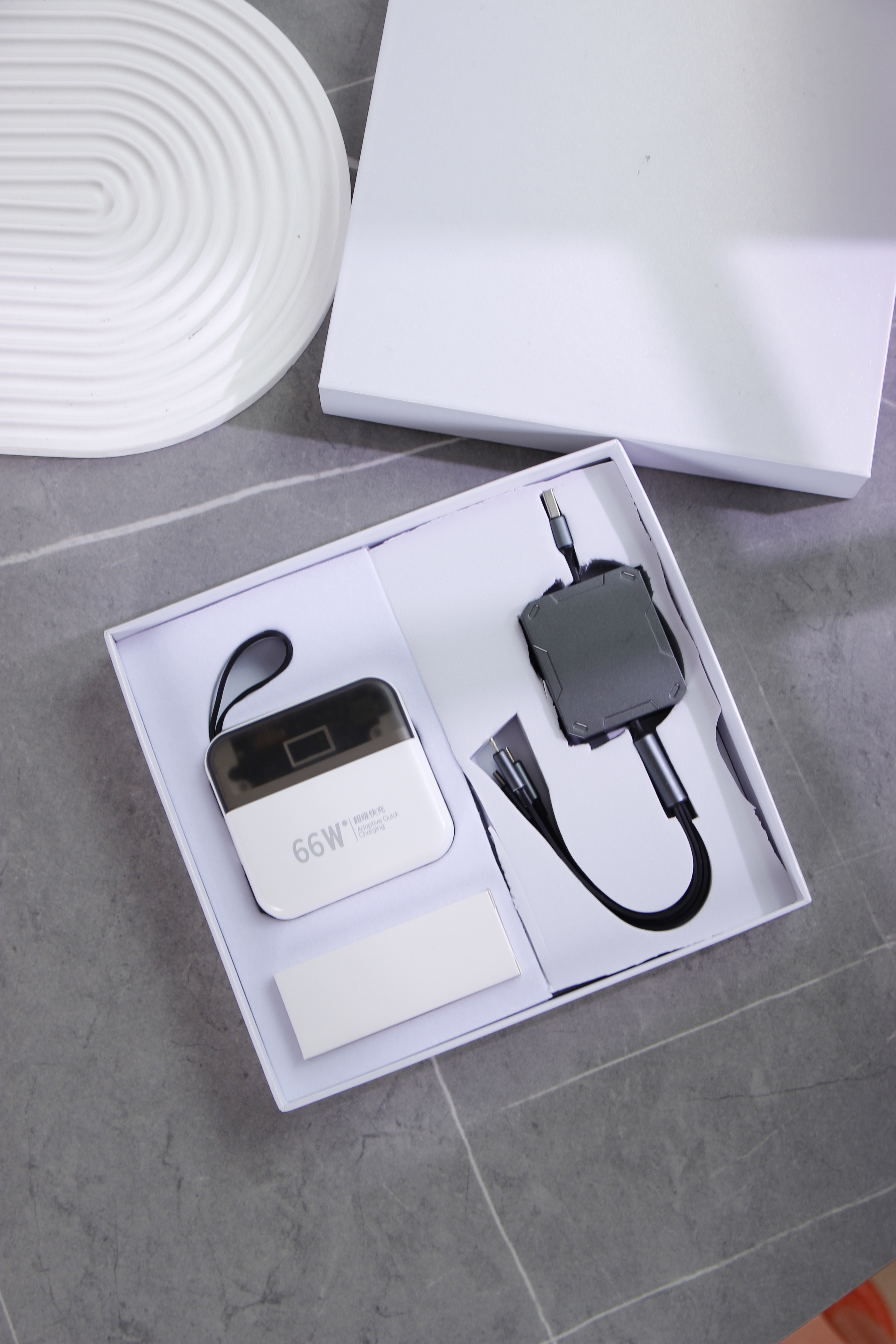 Power Bank with Built-in Cable, Fast Charging & Mecha 3-in-1 Charging Cable, 2-Piece Desk Tech Gift Set