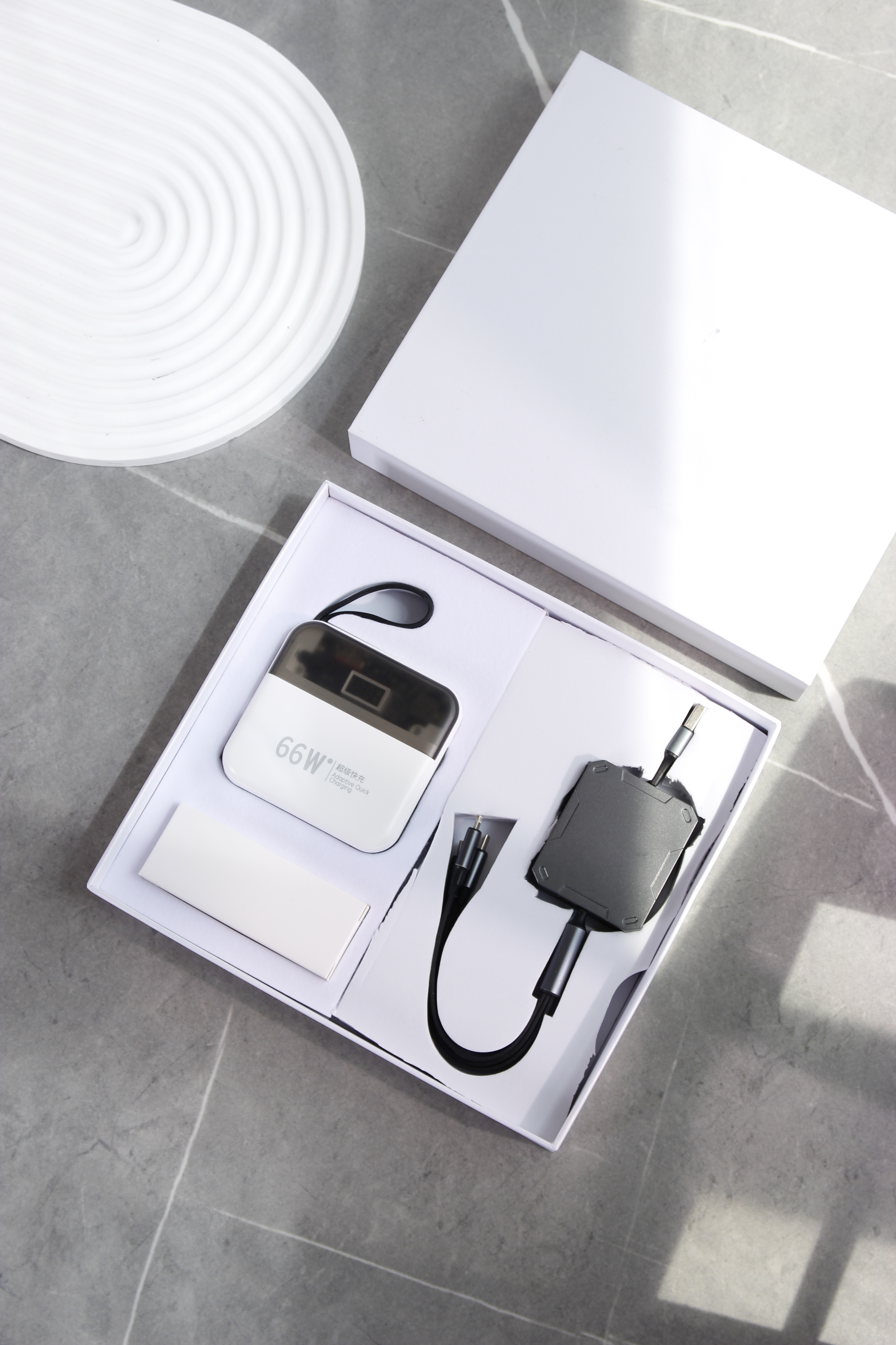 Power Bank with Built-in Cable, Fast Charging & Mecha 3-in-1 Charging Cable, 2-Piece Desk Tech Gift Set