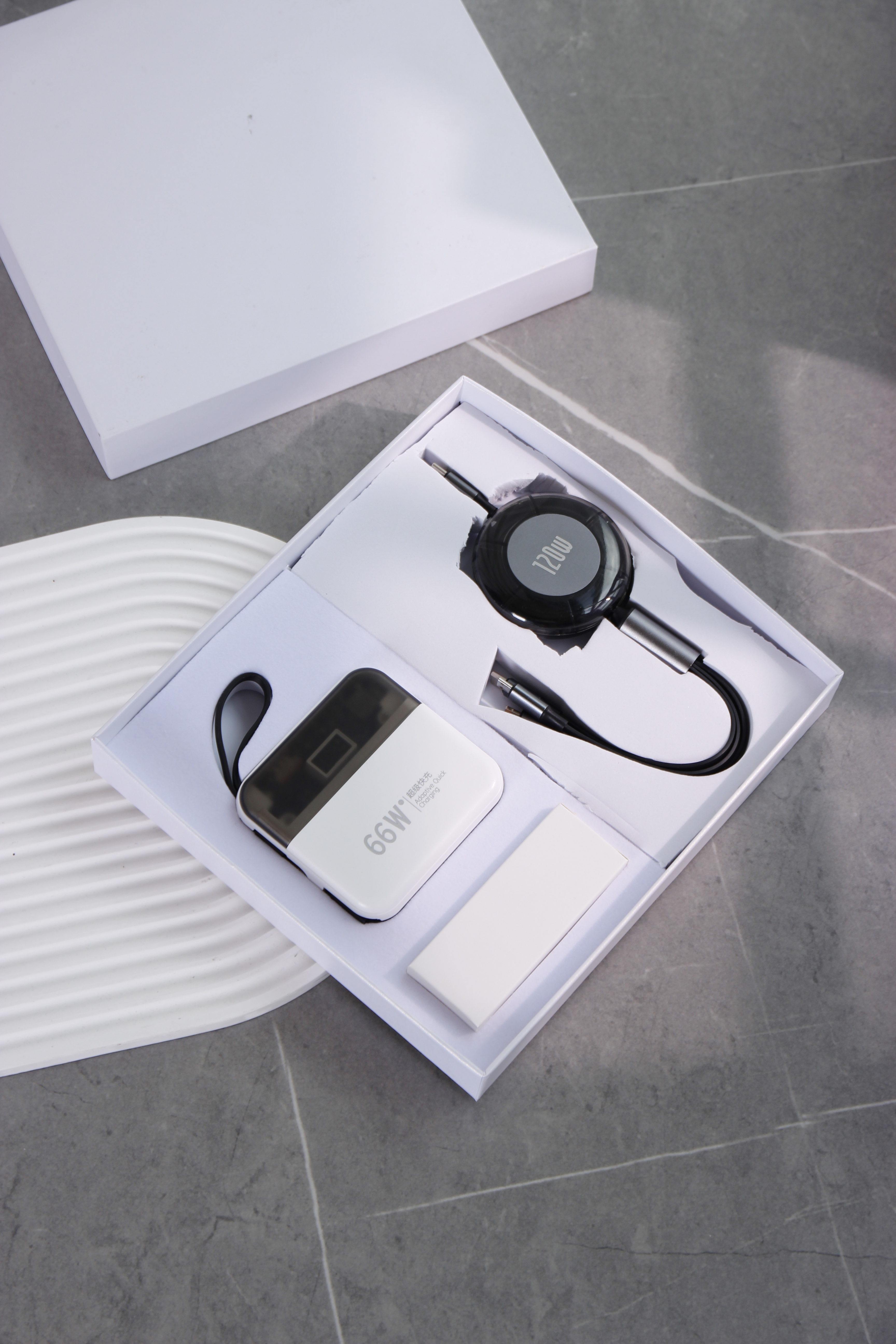 Power Bank with Built-in Cable, Fast Charging & Mecha 3-in-1 Charging Cable, 2-Piece Desk Tech Gift Set