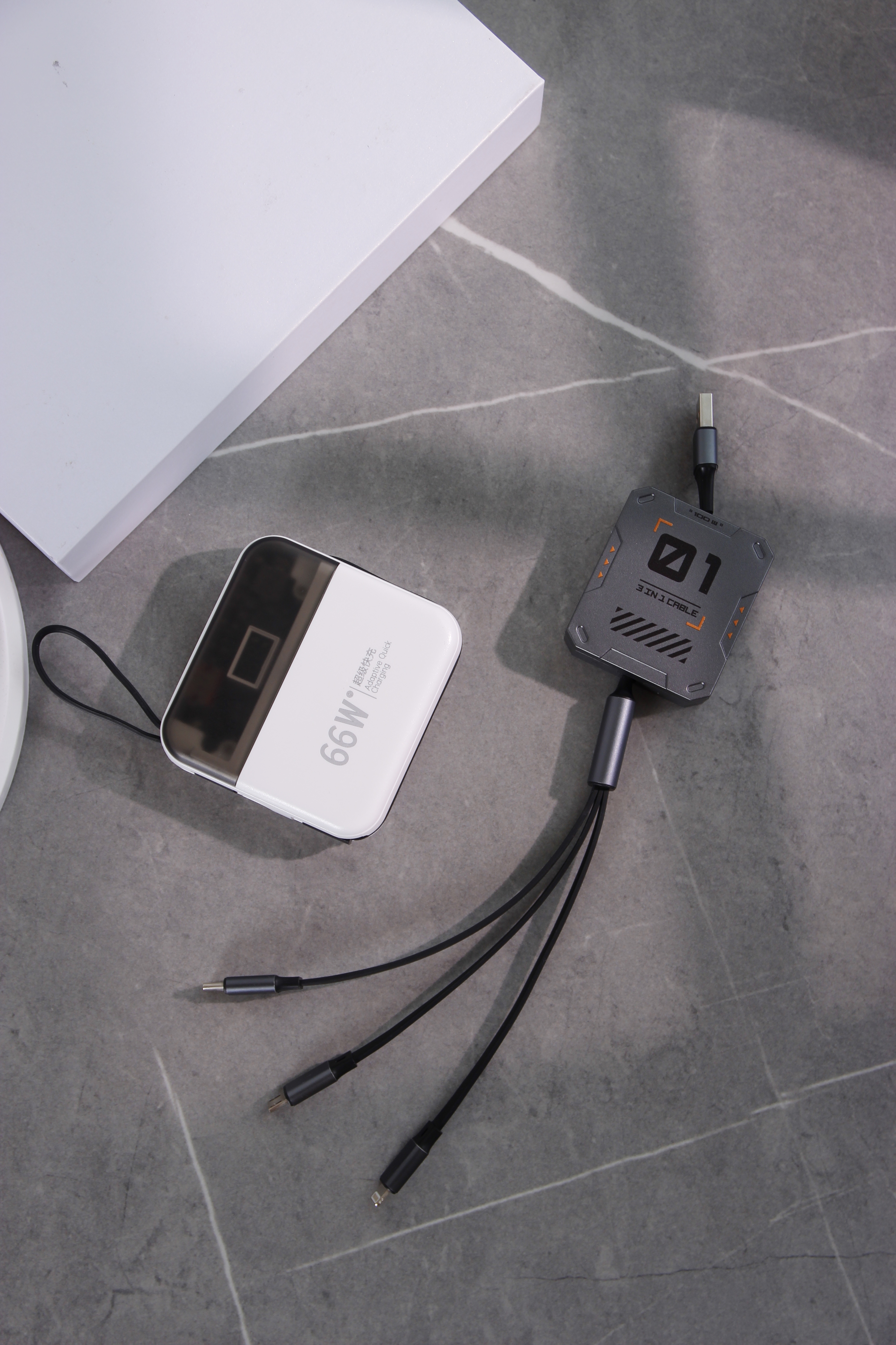 Power Bank with Built-in Cable, Fast Charging & Mecha 3-in-1 Charging Cable, 2-Piece Desk Tech Gift Set