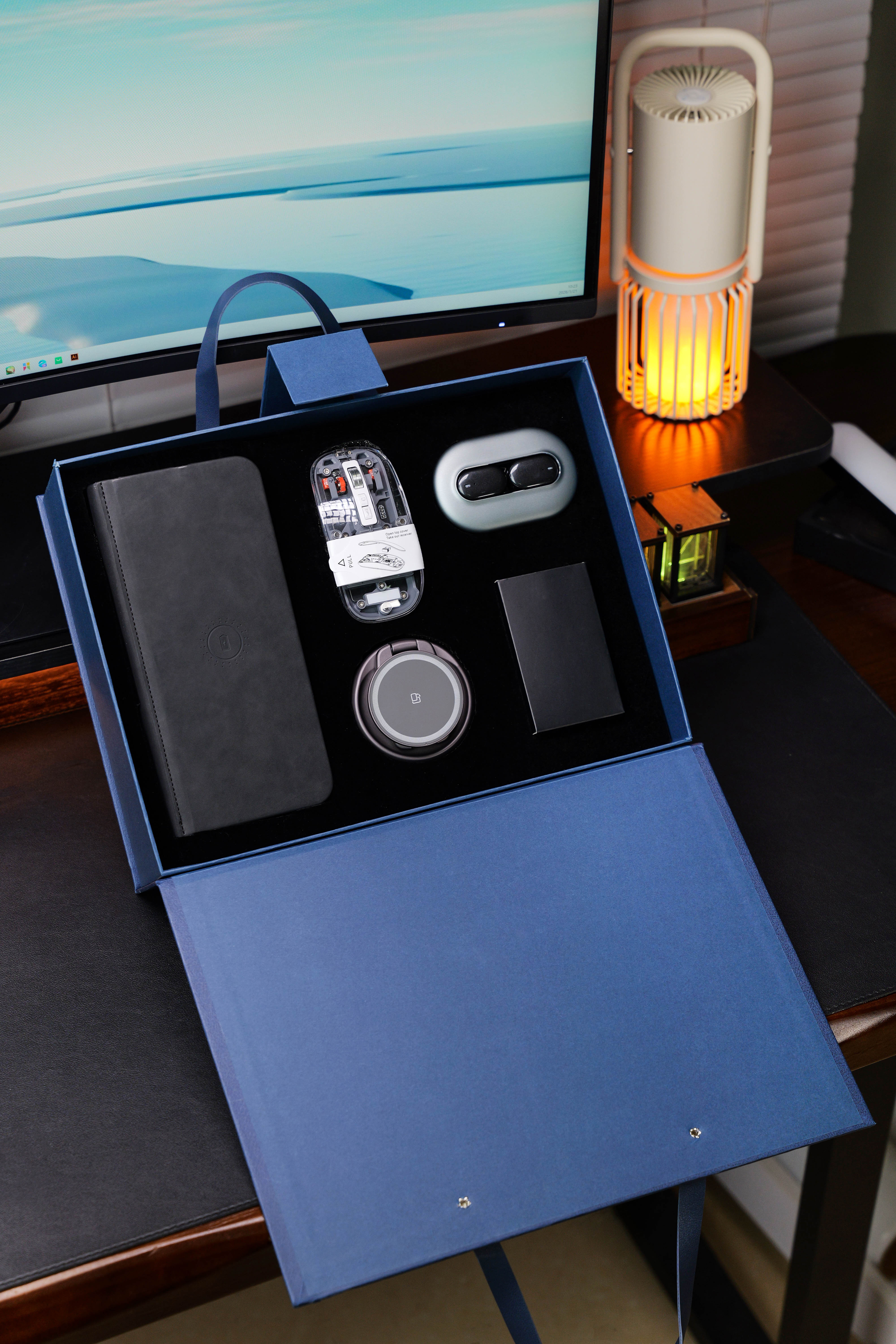 Wireless Charging Mouse Pad & AI Translation Earbuds, 2-Piece Smart Office Gift Set
