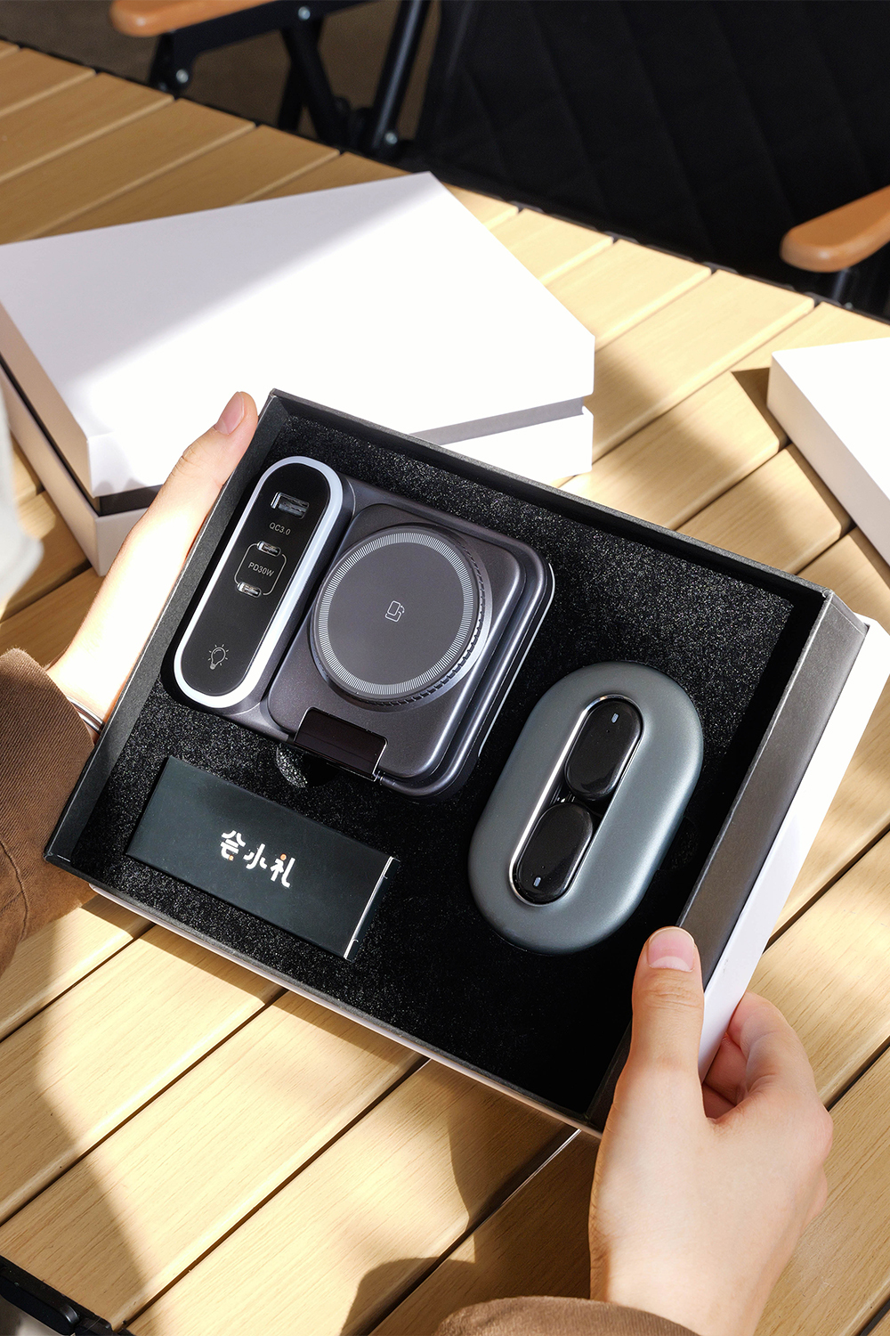 Multi-Function Desktop Charging Station & AI Translation Earbuds, 2-Piece Desk Tech Gift Set