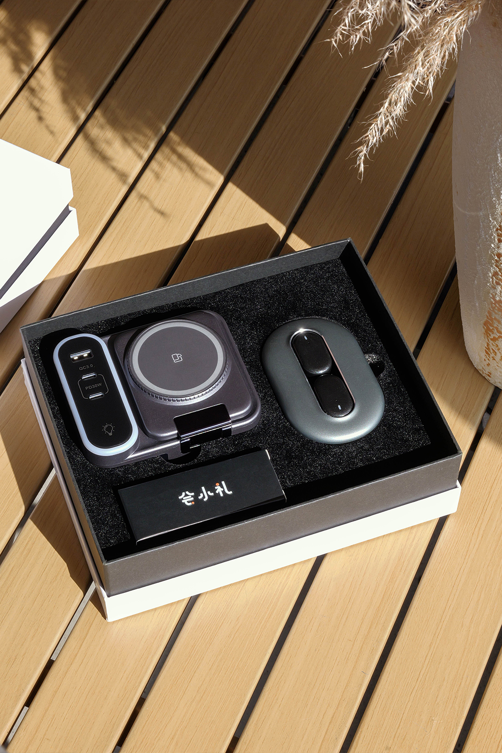 Multi-Function Charging Station with 65W GaN Fast Charging Adapter & AI Translation Earbuds, 3-Piece Desk Tech Gift Set