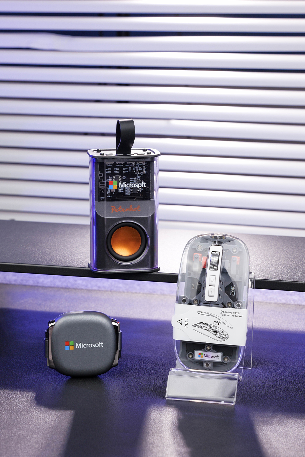 Transparent Bluetooth Speaker with Transparent Tri-Mode Mouse & Dual-Retractable Charging Cable, 3-Piece Smart Office Gift Set