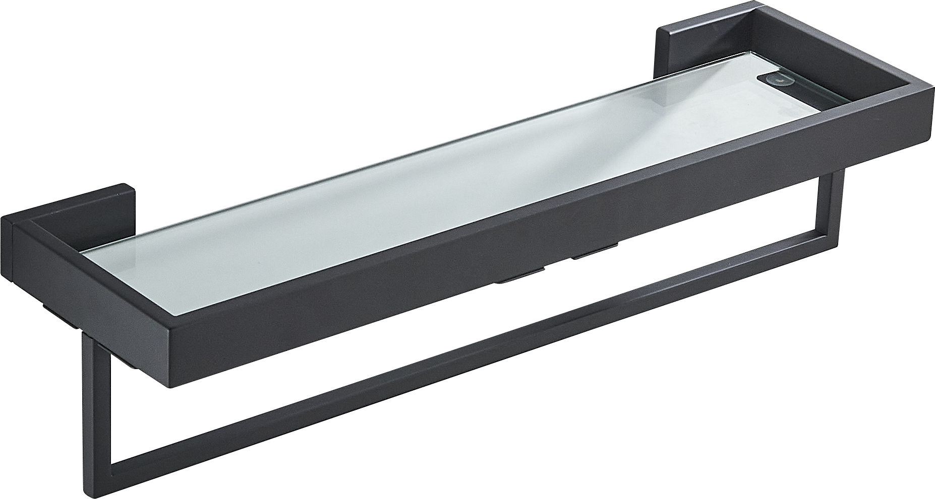 Glass shelf with towel bar