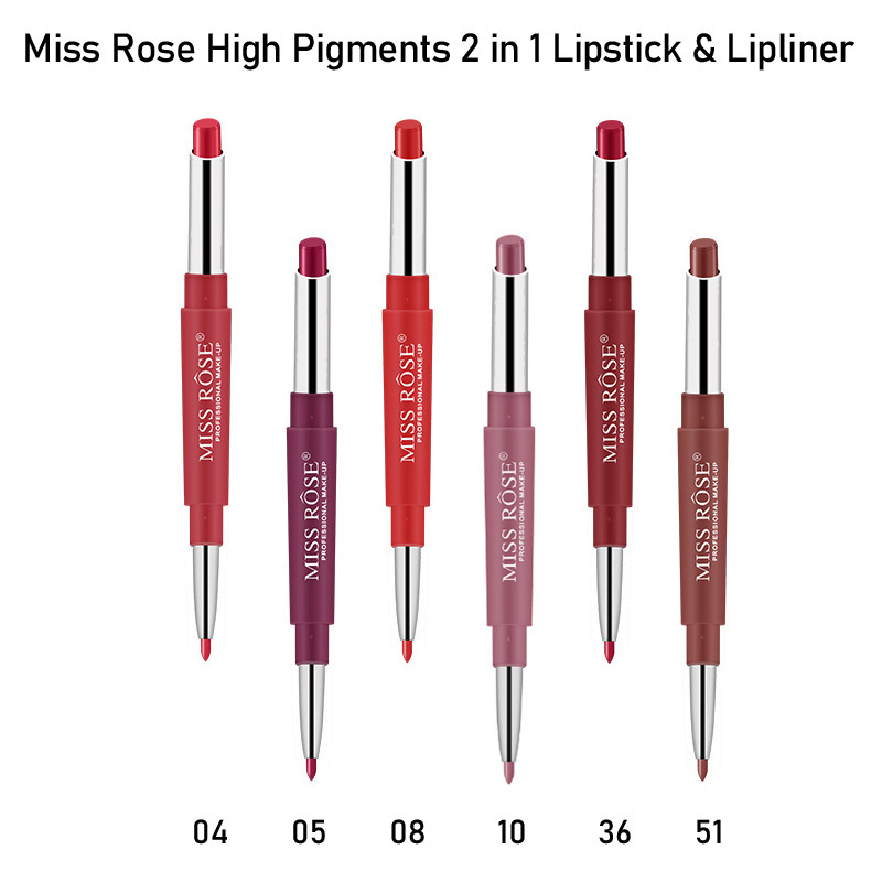 MISS ROSE跨境欧美双头唇线笔+口红套装保湿润泽持妆不粘杯润唇膏
