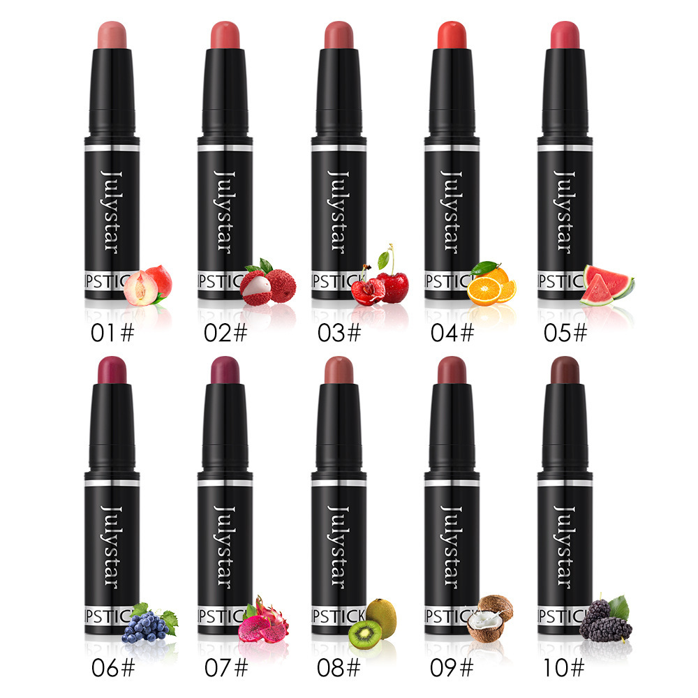 Julystar cross-border wholesale matte makeup lipstick pen hot sale rotating velvet long-lasting non-stick cup lipstick