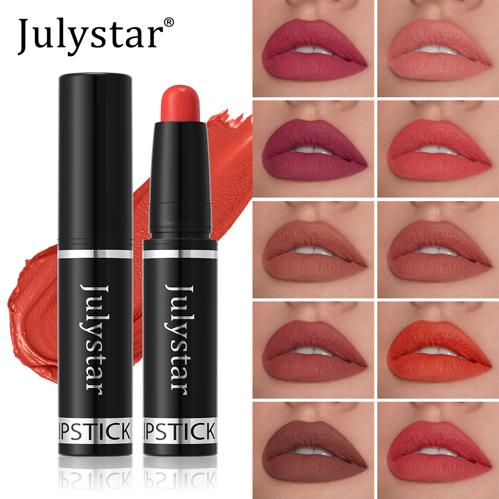 Julystar cross-border wholesale matte makeup lipstick pen hot sale rotating velvet long-lasting non-stick cup lipstick