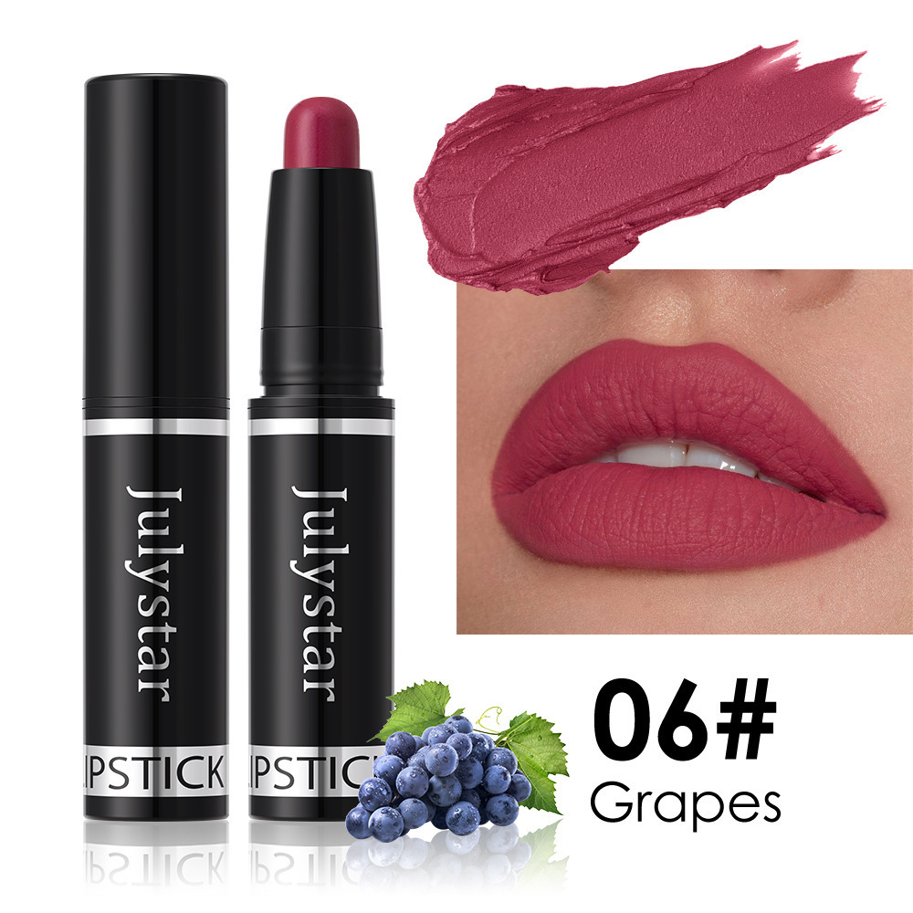 Julystar cross-border wholesale matte makeup lipstick pen hot sale rotating velvet long-lasting non-stick cup lipstick