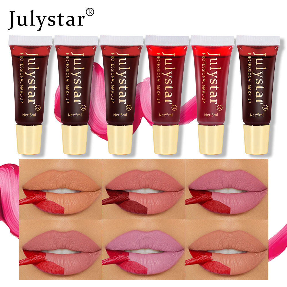 Julystar tear-off lip glaze matte matte finish with base color lip stain tear-off lipstick cross-border hot sale Amazon