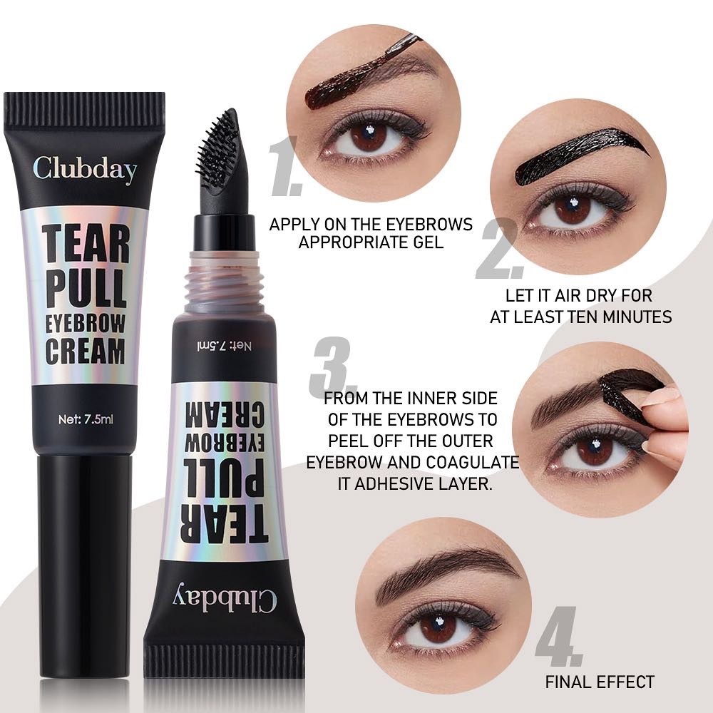 Clubday long-lasting waterproof non-smudge tear-off eyebrow glue with large brush head, natural and easy to color, setting liquid eyebrow dye