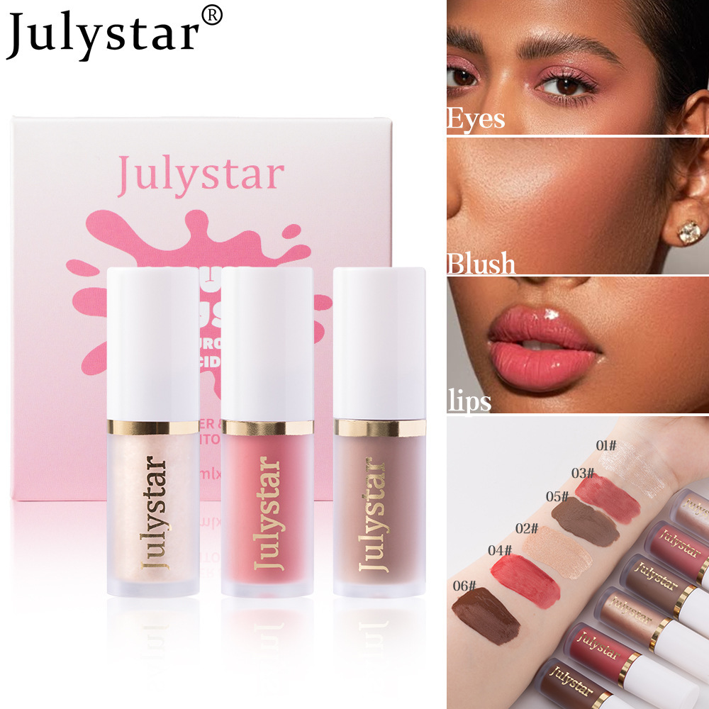Julystar facial rouge blush liquid lasting pearlescent lip brightening natural highlight repair liquid set wholesale