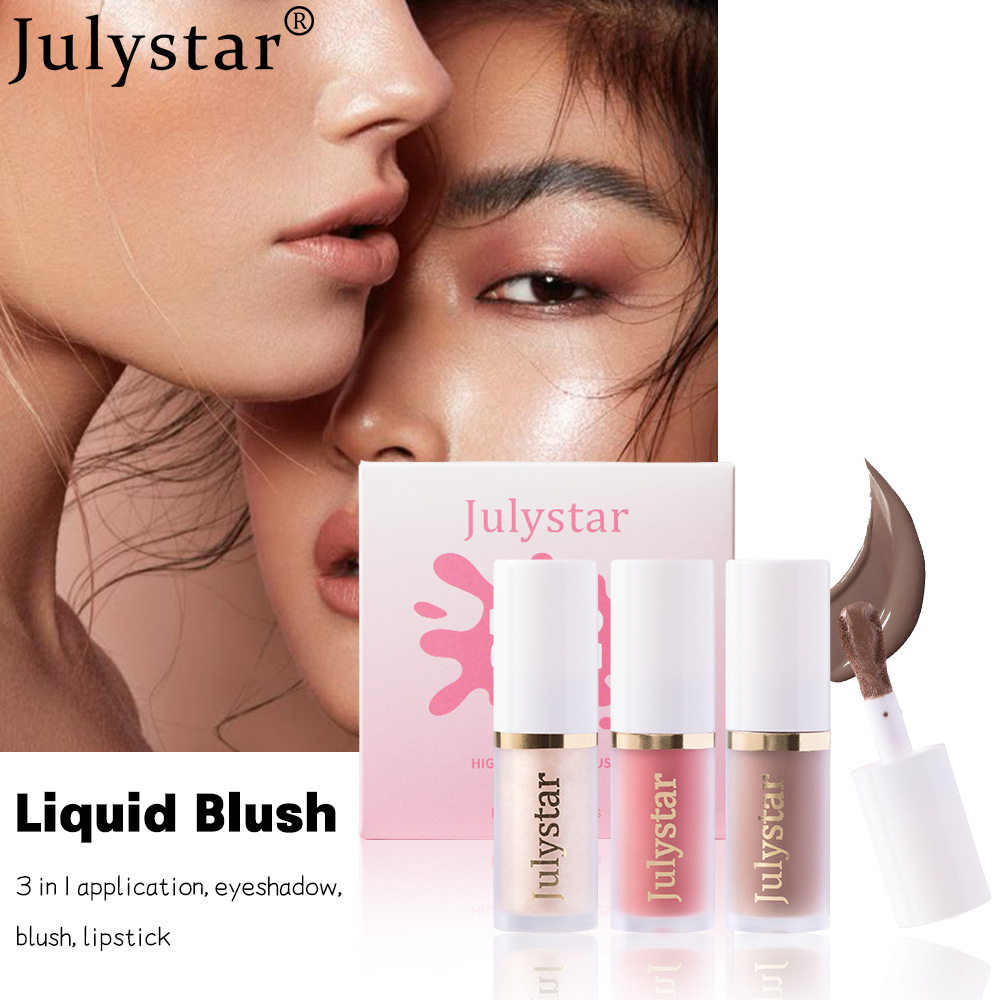 Julystar facial rouge blush liquid lasting pearlescent lip brightening natural highlight repair liquid set wholesale