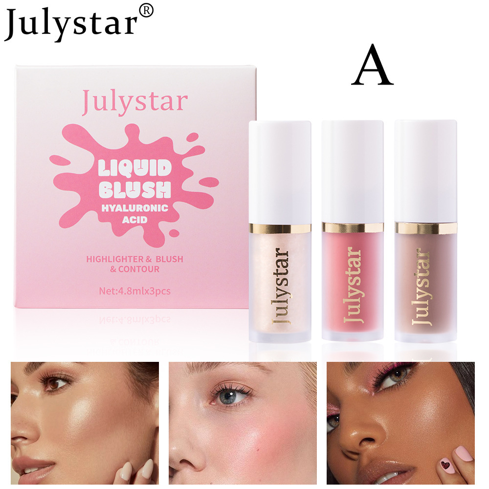 Julystar facial rouge blush liquid lasting pearlescent lip brightening natural highlight repair liquid set wholesale