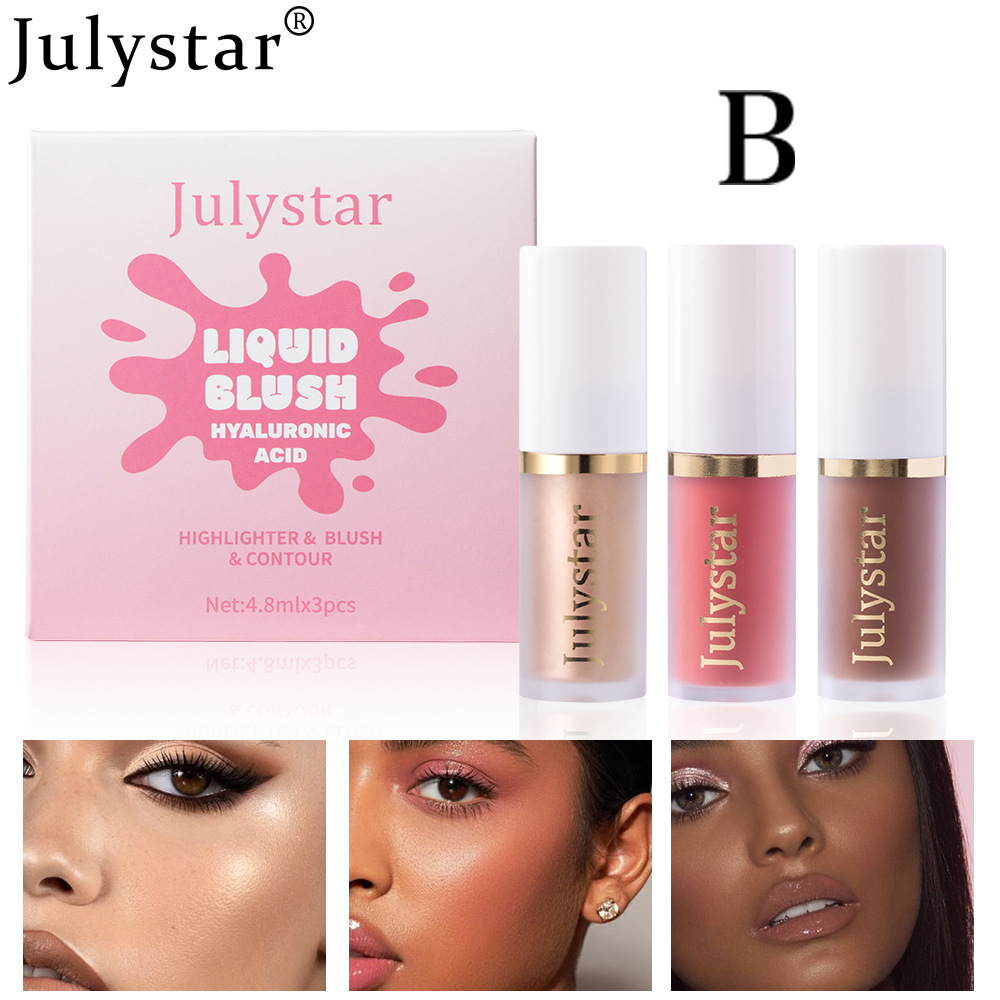 Julystar facial rouge blush liquid lasting pearlescent lip brightening natural highlight repair liquid set wholesale