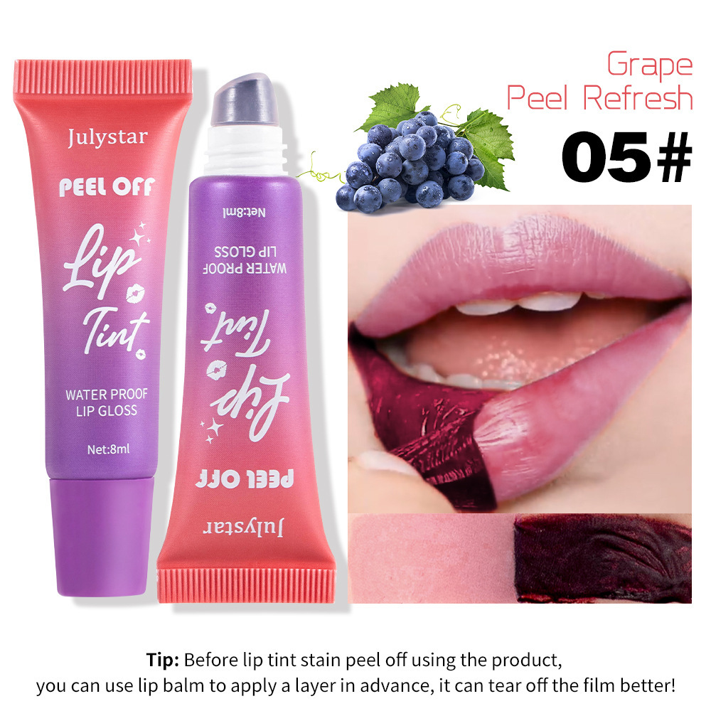 Julystar fruity lip makeup tear-off lip glaze matte matte base color waterproof tear-off lipstick wholesale