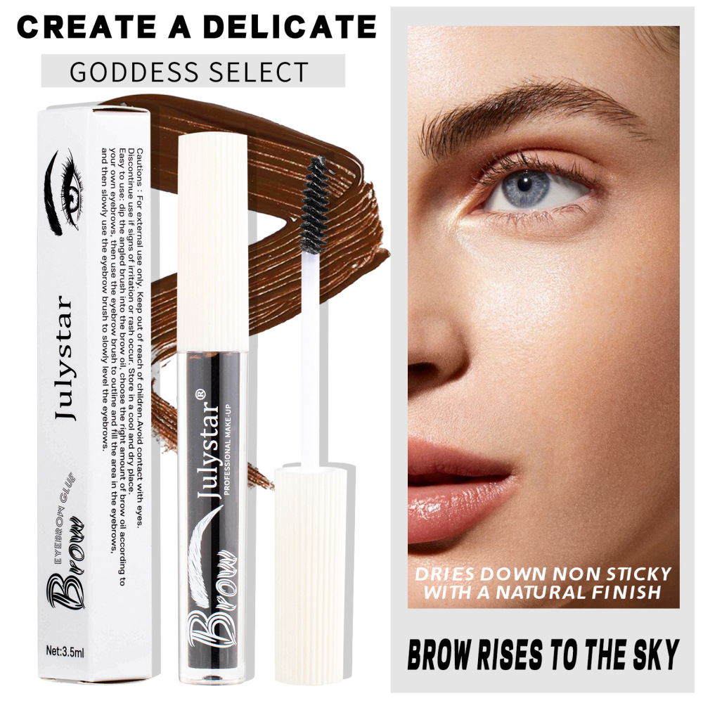 Julystar eyebrow shaping liquid is waterproof and does not smudge. It sets the eyebrow shape for a long-lasting waterproof and natural three-dimensional liquid quick-drying eyebrow glue.