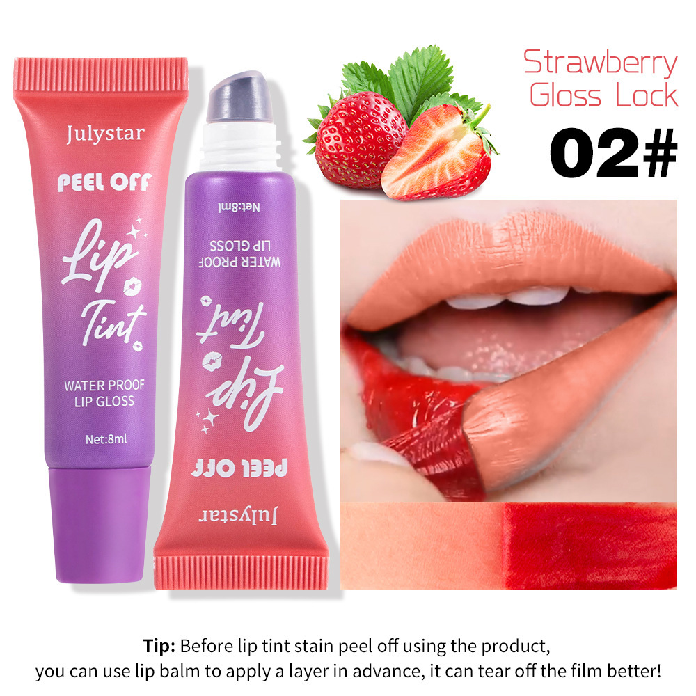 Julystar fruity lip makeup tear-off lip glaze matte matte base color waterproof tear-off lipstick wholesale