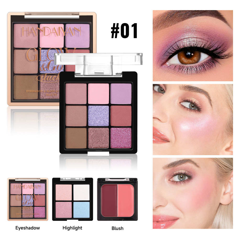 Cross-border eye shadow, blush and highlight three-in-one HANDAIYAN eye shadow palette three-layer comprehensive palette highlight blush palette