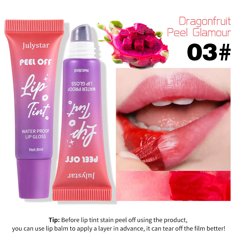Julystar fruity lip makeup tear-off lip glaze matte matte base color waterproof tear-off lipstick wholesale