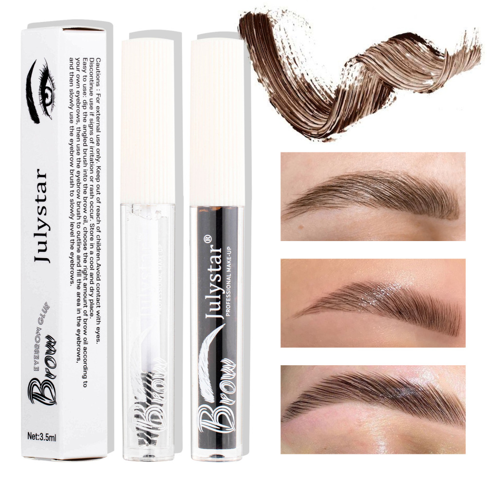 Julystar eyebrow shaping liquid is waterproof and does not smudge. It sets the eyebrow shape for a long-lasting waterproof and natural three-dimensional liquid quick-drying eyebrow glue.