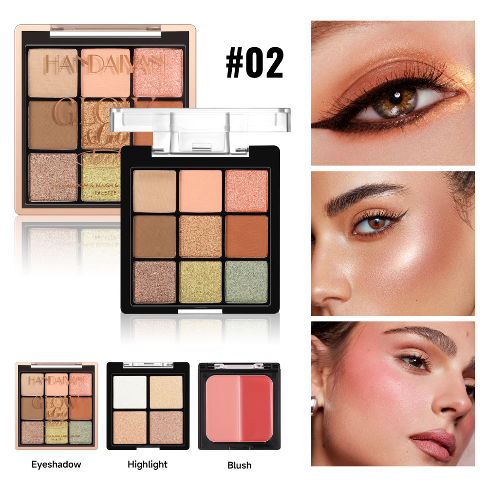 Cross-border eye shadow, blush and highlight three-in-one HANDAIYAN eye shadow palette three-layer comprehensive palette highlight blush palette