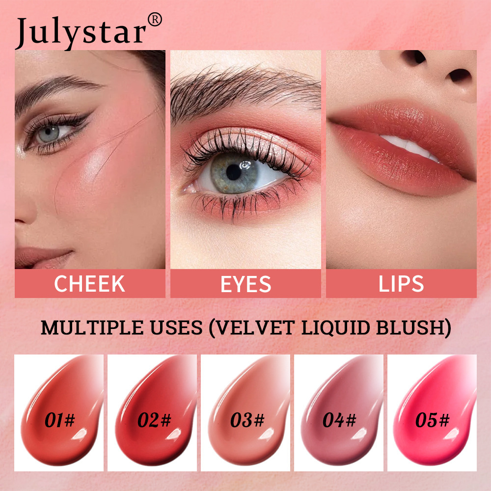 Cross-border beauty makeup single-color matte liquid blush natural long-lasting lip glaze sun-red pink eye shadow multifunctional blush liquid