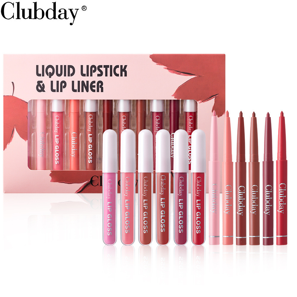 Clubday long-lasting velvet matte lip glaze matte lip pencil 6+6 combination set easy to color lipstick pen