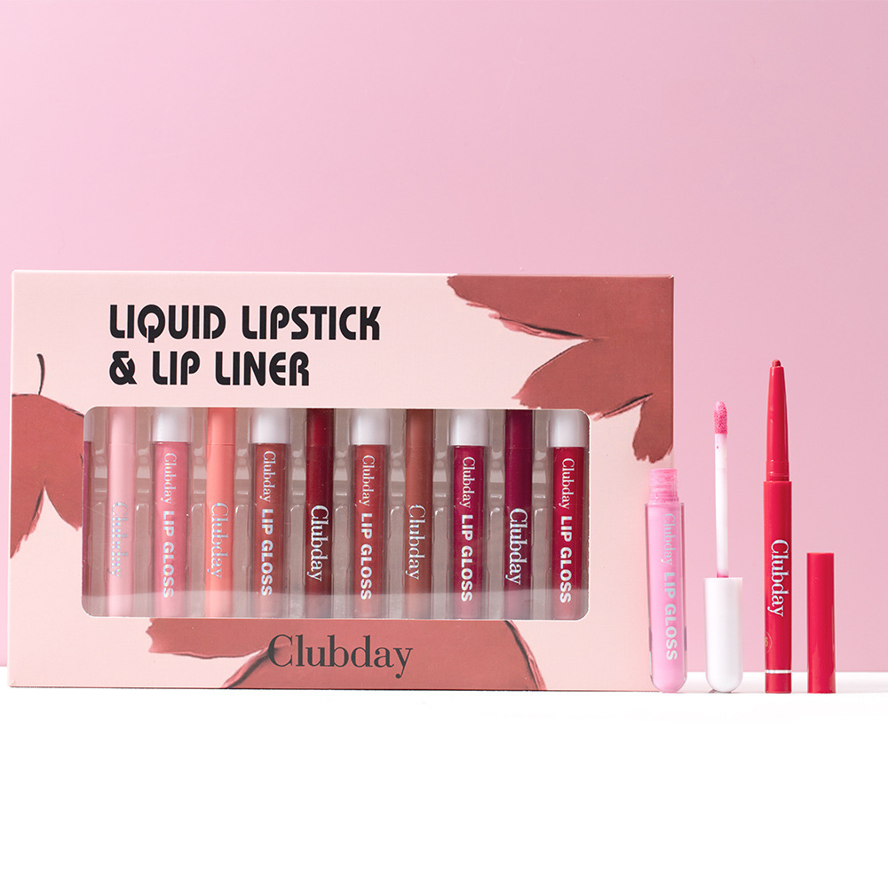 Clubday long-lasting velvet matte lip glaze matte lip pencil 6+6 combination set easy to color lipstick pen