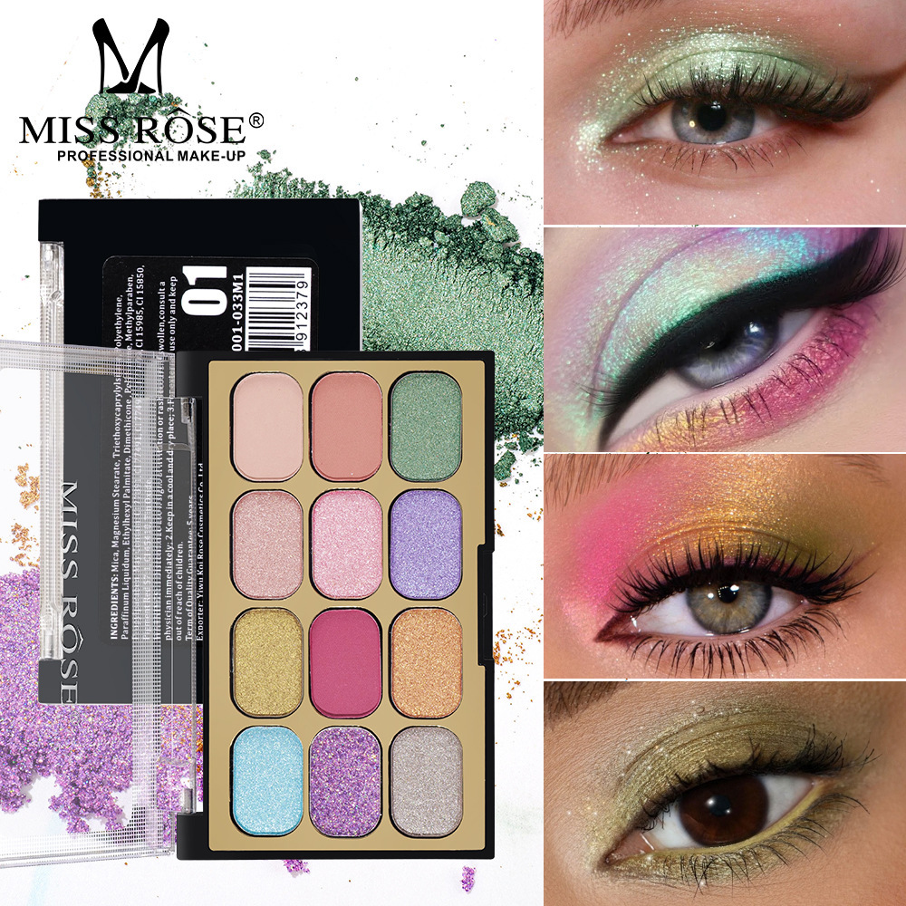 MISS ROSE cross-border 12-color eyeshadow palette non-smudge waterproof pearlescent matte personality internet celebrity makeup palette