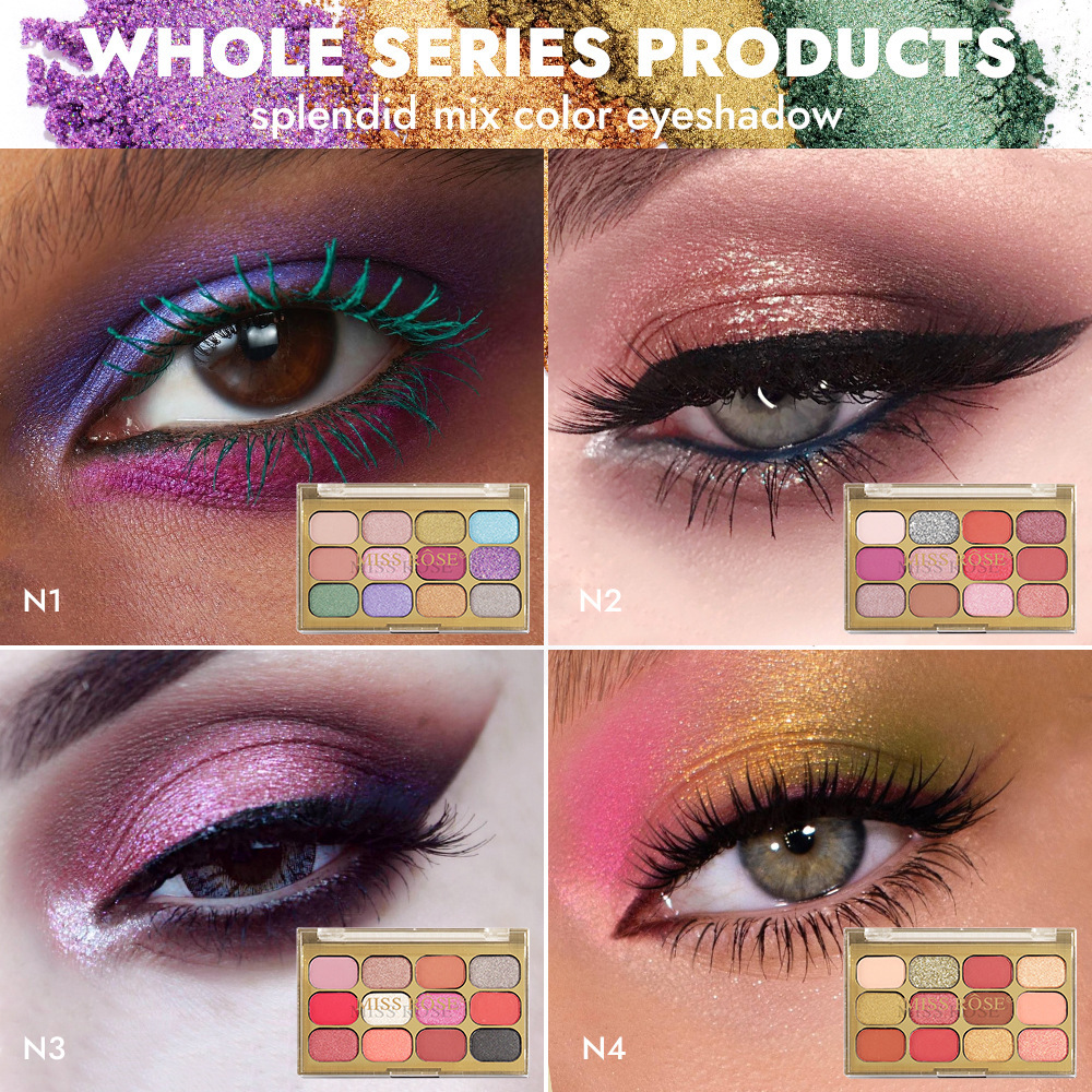 MISS ROSE cross-border 12-color eyeshadow palette non-smudge waterproof pearlescent matte personality internet celebrity makeup palette