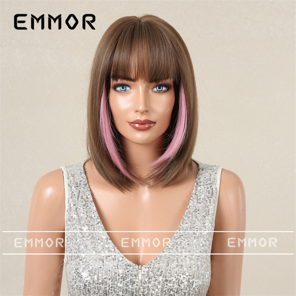 New European and American style bangs bob head women's wig summer light and breathable multi-color optional wig full head set
