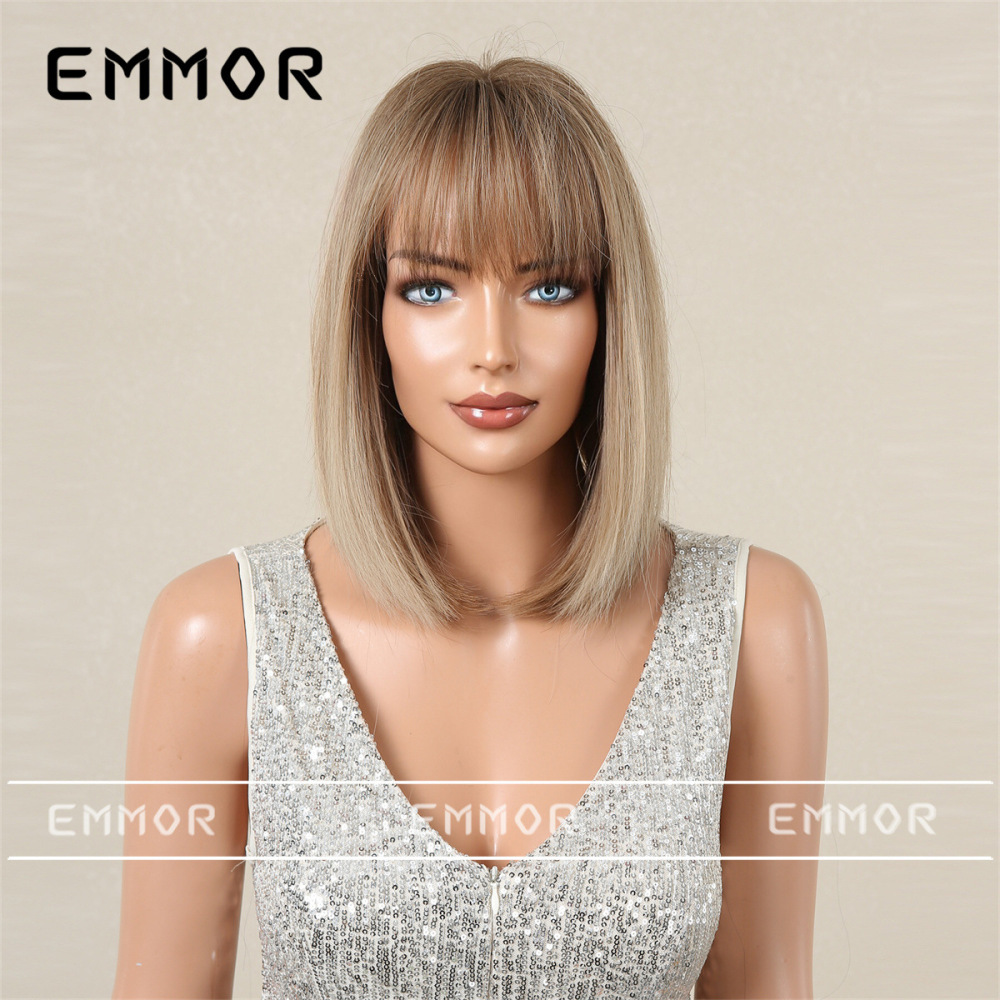 New European and American style bangs bob head women's wig summer light and breathable multi-color optional wig full head set