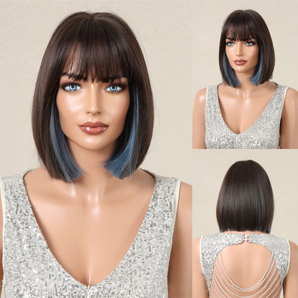 New European and American style bangs bob head women's wig summer light and breathable multi-color optional wig full head set