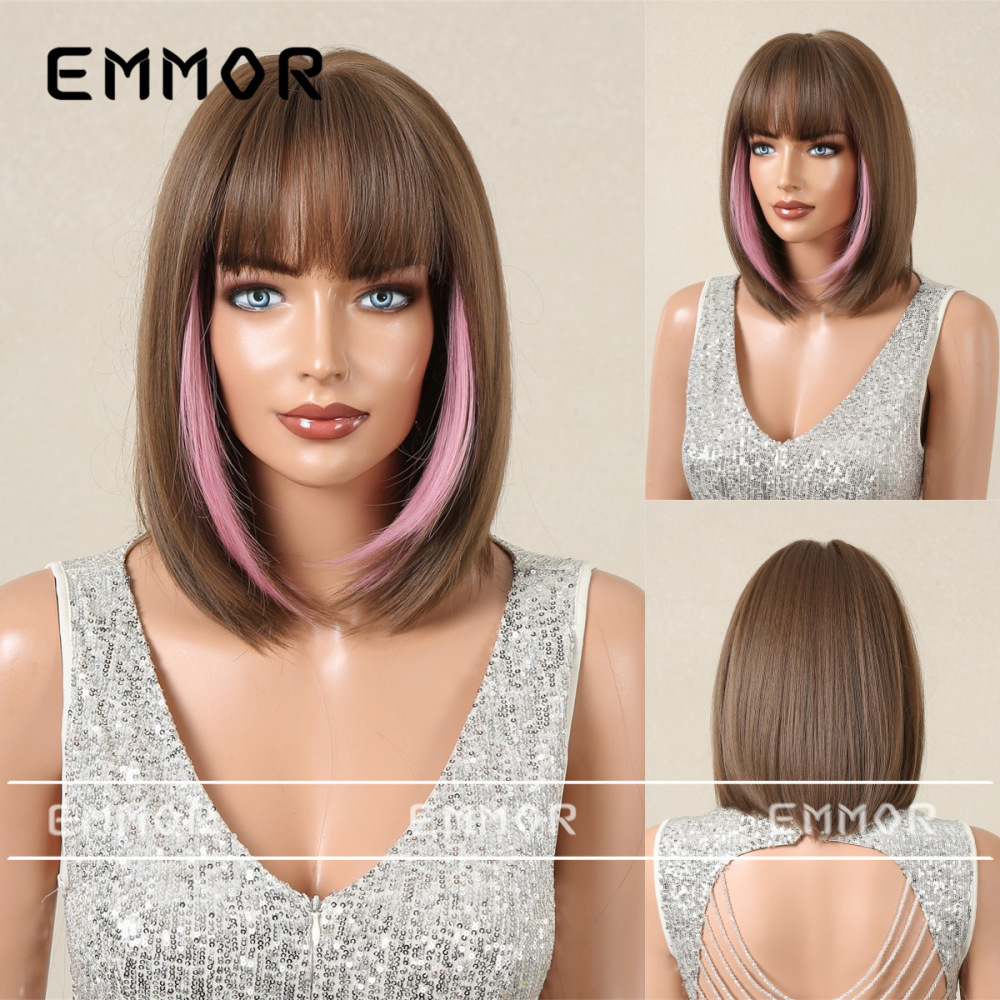 New European and American style bangs bob head women's wig summer light and breathable multi-color optional wig full head set