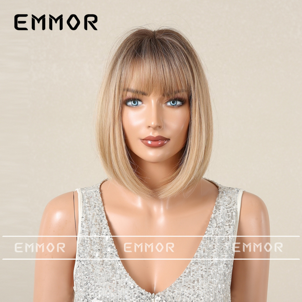 New European and American style bangs bob head women's wig summer light and breathable multi-color optional wig full head set