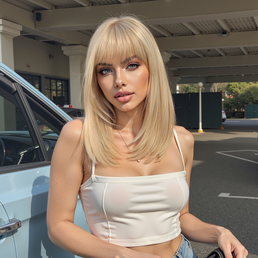 New European and American style bangs bob head women's wig summer light and breathable multi-color optional wig full head set