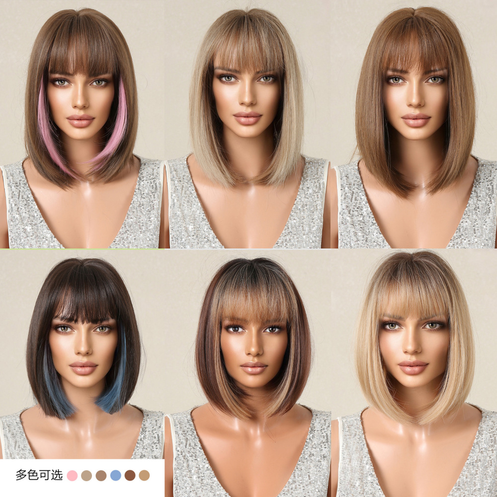 New European and American style bangs bob head women's wig summer light and breathable multi-color optional wig full head set