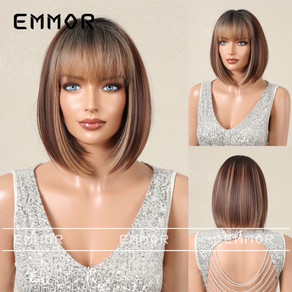 New European and American style bangs bob head women's wig summer light and breathable multi-color optional wig full head set