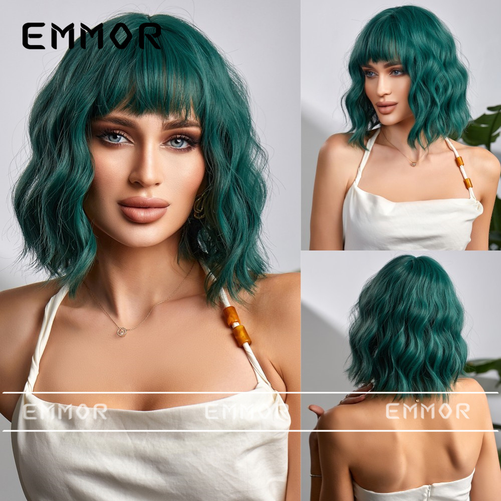 European and American short curly bob with bangs summer light breathable light brown natural chemical fiber wig head