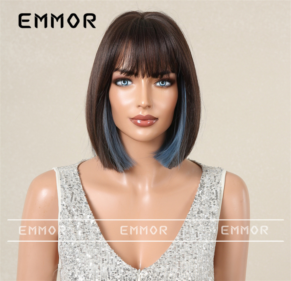 New European and American style bangs bob head women's wig summer light and breathable multi-color optional wig full head set