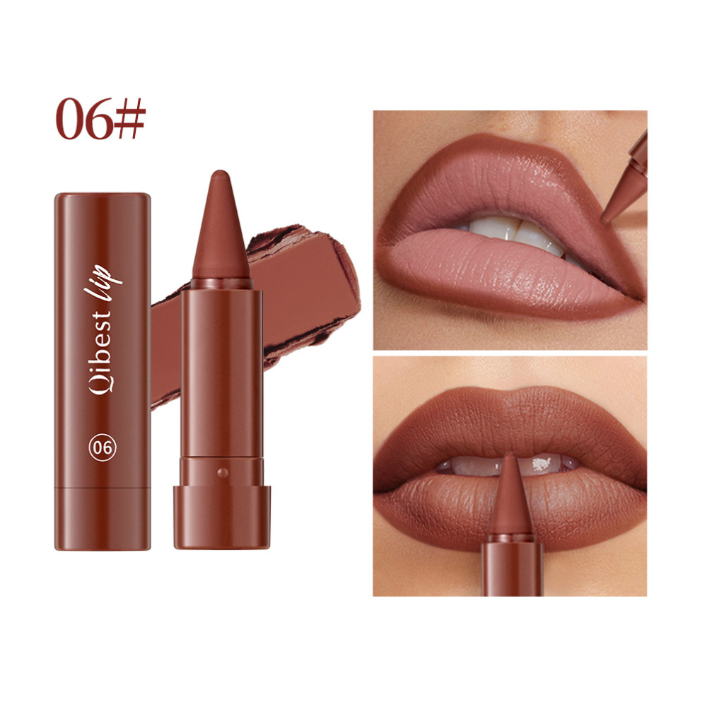 QIBEST跨境持久易上色雾面哑光旋转口红笔自然防水口红唇线笔彩妆